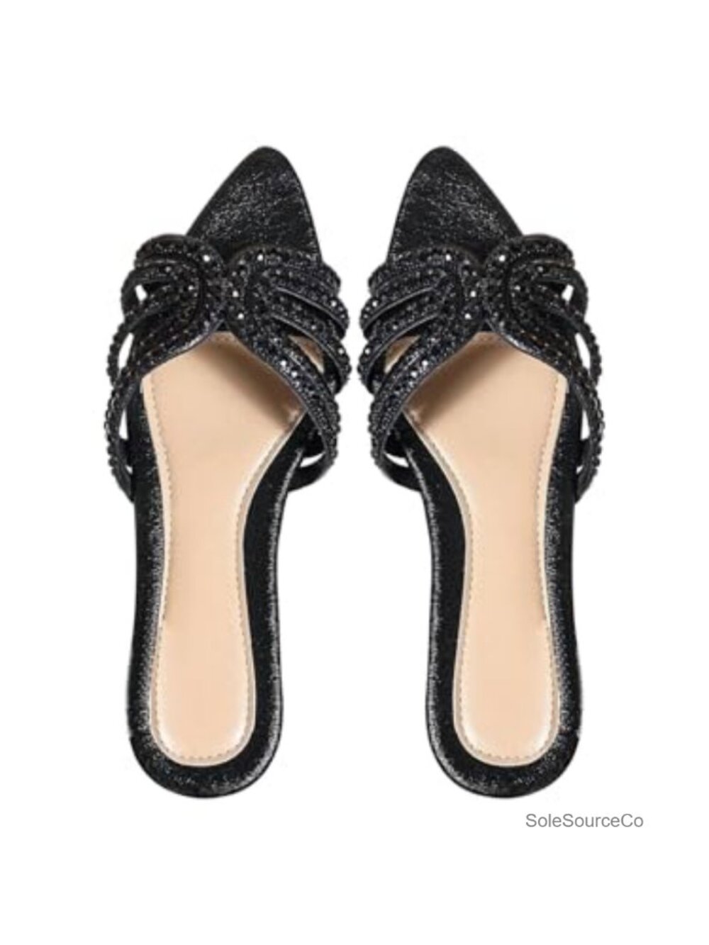 Women's Rhinestone Pointed Toe Open Toe Flat Sandals Cut Out Dressy Party Slide